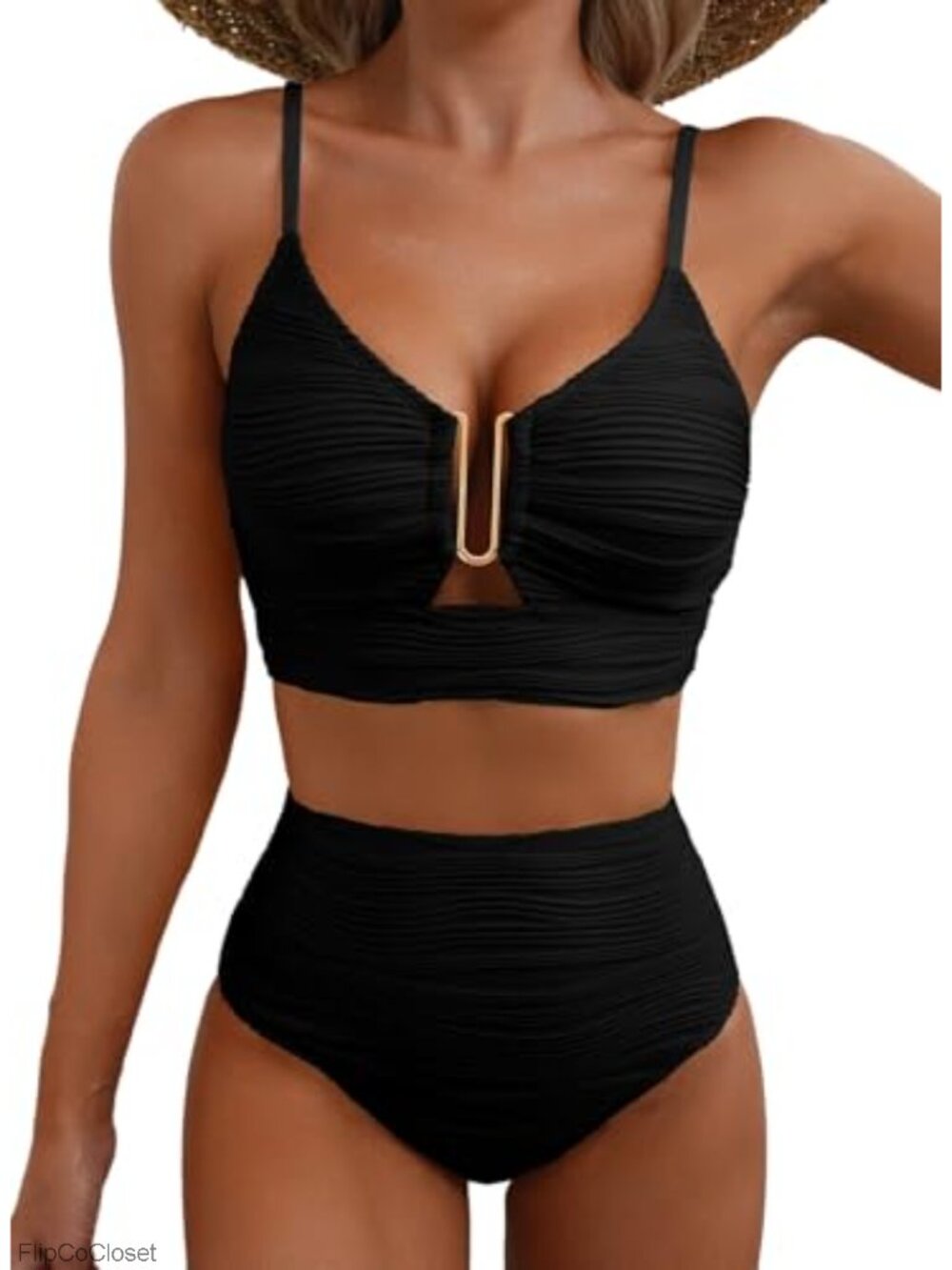 Women's U Wire Push Up High Waisted Textured 2 Piece Bikini Set Swimsuit